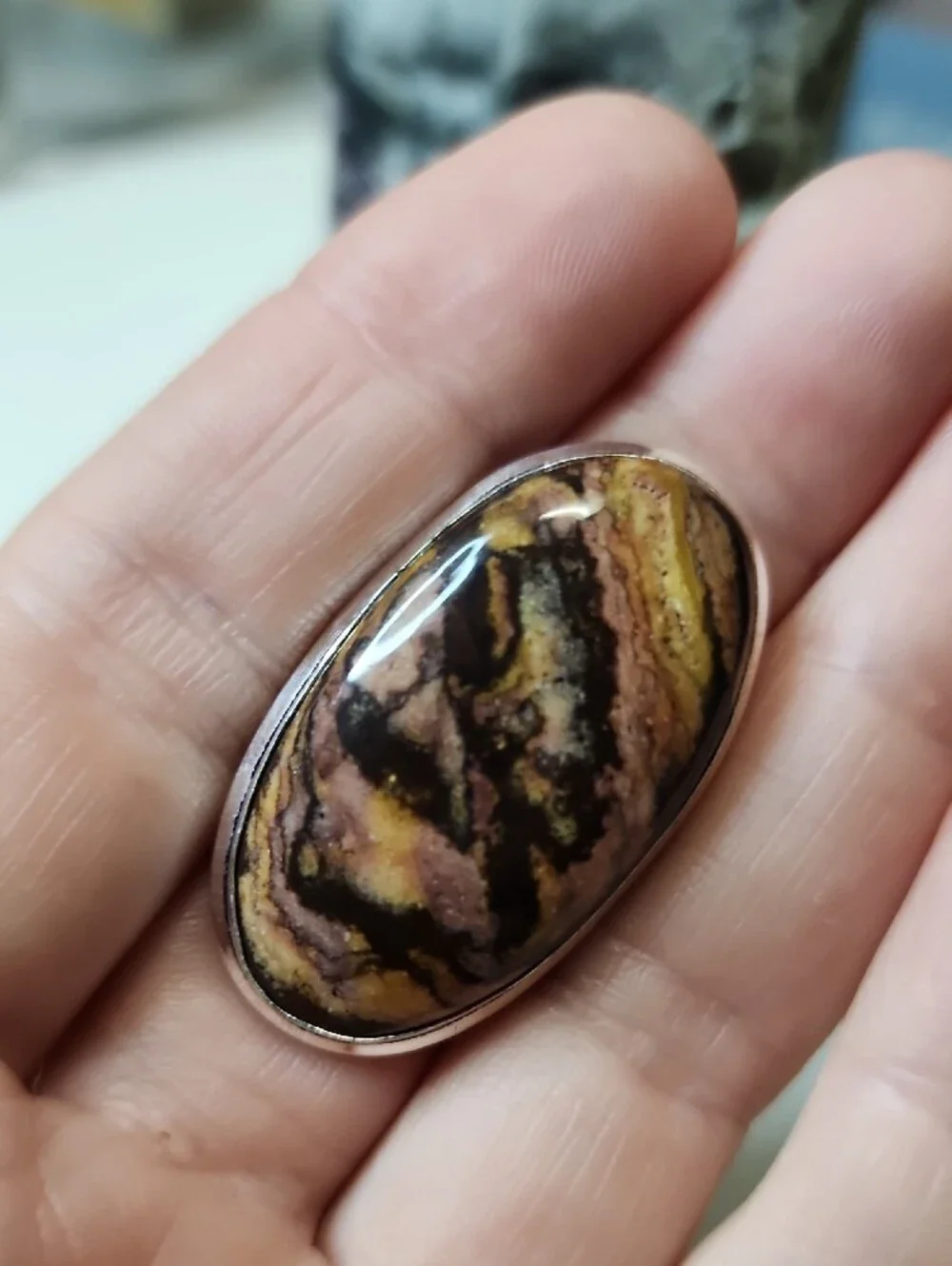 Oval Brown and Gold Jasper Statement Ring